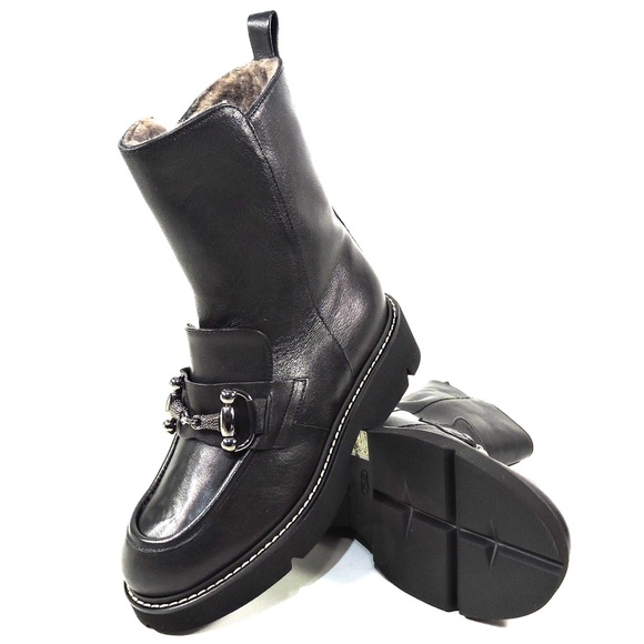 CHIARA COLINI 🇮🇹 WOMEN'S BLACK SOFT LEATHER WINTER COMFORT FUR BOOTIE - Picture 7 of 8